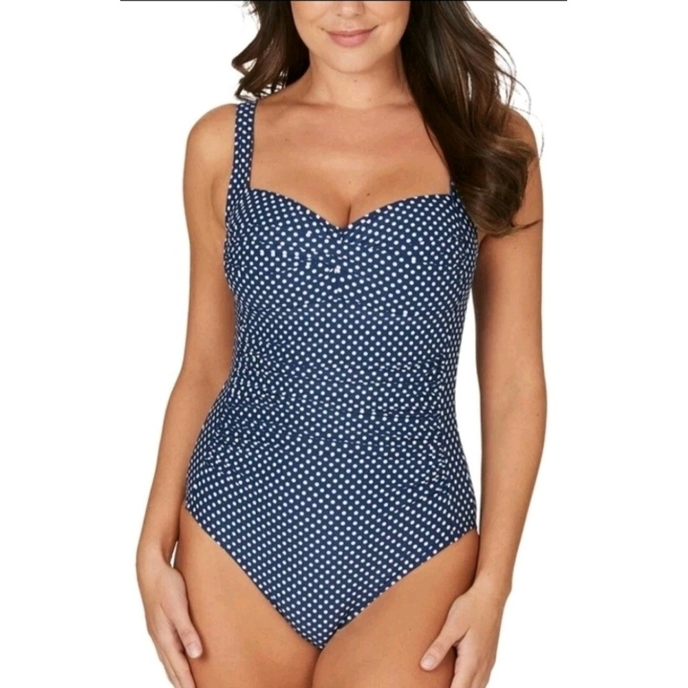 Niptuck Navy Blue Polka Dot One Piece Swimsuit Retro Pin Up Tummy Control Size 4